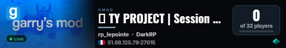💎 TY PROJECT | Session RP | discord : .gg/5kfenBPCce live status badge