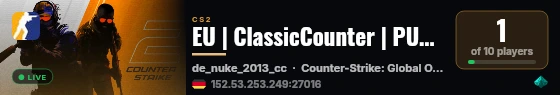 EU | ClassicCounter | PUG | 64 Tick [LIVE 0-0] live status badge