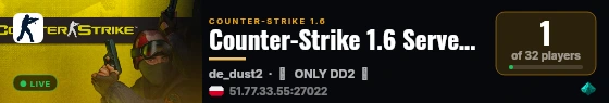 Counter-Strike 1.6 Server Testowy DD2 mpN` & brooklyn. | TESTY  @acehost.pl live status badge