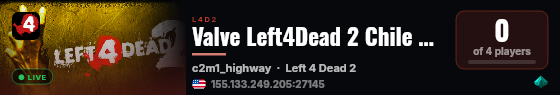 Valve Left4Dead 2 Chile Server (srcds1010-scl1.241.131) live status badge
