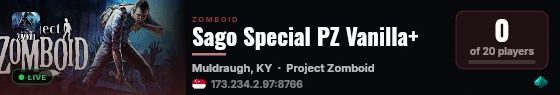Sago Special PZ Vanilla+ live status badge