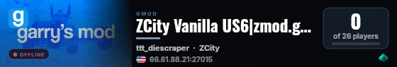 ZCity Vanilla US6|zmod.gg/zcity (VCity) live status badge