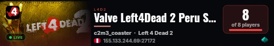 Valve Left4Dead 2 Peru Server (srcds1014-lim1.251.158) live status badge