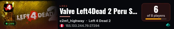 Valve Left4Dead 2 Peru Server (srcds2014-lim1.381.280) live status badge