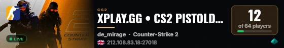 XPLAY.GG • CS2 PISTOLDM FFA #10 • [GB] live status badge