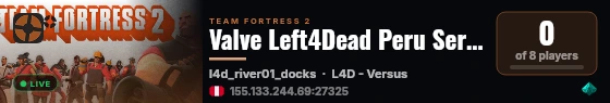 Valve Left4Dead Peru Server (srcds1014-lim1.251.311) live status badge