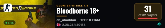 Bloodborne 18+ live status badge