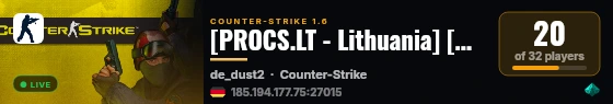 [PROCS.LT - Lithuania] [PUBLIC SERVER] *=FREE VIP=* 凸(-_-)凸 live status badge