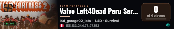 Valve Left4Dead Peru Server (srcds2014-lim1.381.339) live status badge