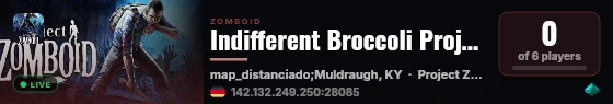 Indifferent Broccoli Project Zomboid Server live status badge