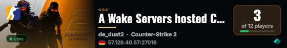 A Wake Servers hosted CS2 Server live status badge
