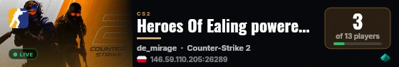 Heroes Of Ealing powered by PRACC.COM live status badge