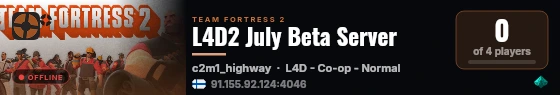 L4D2 July Beta Server live status badge