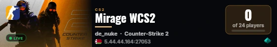 Mirage WCS2 live status badge