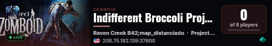 Indifferent Broccoli Project Zomboid Server live status badge