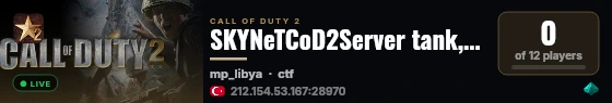 SKYNeTCoD2Server tank,ucak,jeep mod live status badge