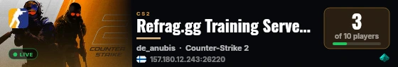 Refrag.gg Training Server (Player) live status badge
