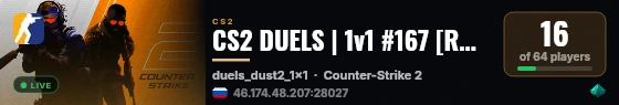 CS2 DUELS | 1v1 #167 [RU] — CYBERSHOKE.NET (ONLY DUST2) live status badge