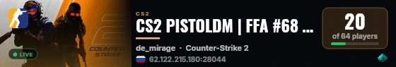 CS2 PISTOLDM | FFA #68 [RU] — CYBERSHOKE.NET (ONLY HEADSHOT) live status badge