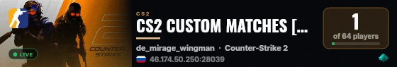 CS2 CUSTOM MATCHES [RU] — CYBERSHOKE.NET live status badge