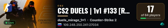 CS2 DUELS | 1v1 #133 [RU] — CYBERSHOKE.NET (ONLY MIRAGE) live status badge