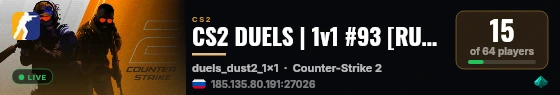 CS2 DUELS | 1v1 #93 [RU] — CYBERSHOKE.NET (ONLY DUST2) live status badge