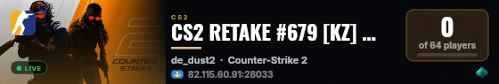 CS2 RETAKE #679 [KZ] — CYBERSHOKE.NET (9 SLOTS) live status badge