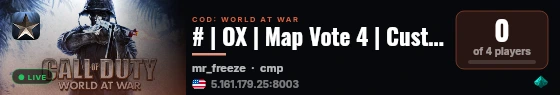# | OX | Map Vote 4 | Custom Maps | Bank | Ranks | live status badge