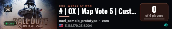 # | OX | Map Vote 5 | Custom Maps | Bank | Ranks | live status badge