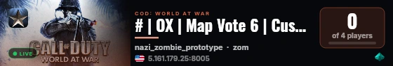 # | OX | Map Vote 6 | Custom maps | Bank | Ranks | live status badge