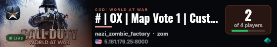 # | OX | Map Vote 1 | Custom Maps | Bank | Ranks | live status badge