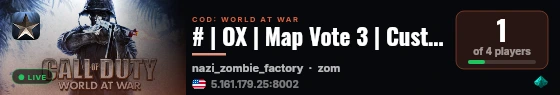 # | OX | Map Vote 3 | Custom Maps | Bank | Ranks | live status badge