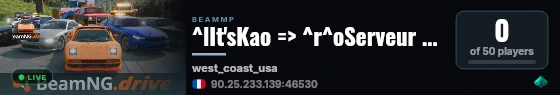 ^lIt'sKao => ^r^oServeur 30 France^r => ^lWest Coast USA (Vanilla) live status badge