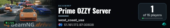 Prime OZZY Server live status badge