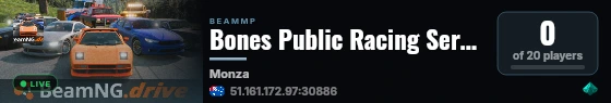 Bones Public Racing Server live status badge