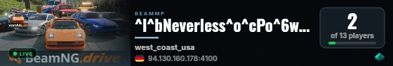 ^l^bNeverless^o^cPo^6we^erU^aps!^r ⑊ ^l^7 Simple^cNG^r^l ⑊ ^nWest Coast USA^r^l ⑊ ^o^7Beam^6NG^r^l^o^7 Awarded Mod live status badge