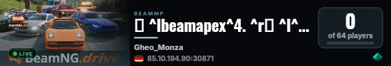 ⚡ ^lbeamapex^4. ^r❙ ^l^cRace ^r❙ ^l^6Monza ^r❙ ^l^cAutomatic Races ^r^l^6•^l ^cStats ^r❙ ^l^6by ^fbeamsharp^r^l^4. ^r❙ ^7BeamApex:BeamSharp:Beam#:Rigged:Racing live status badge