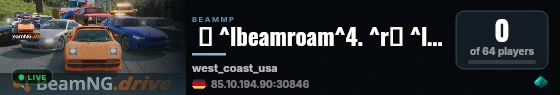  ⚡ ^lbeamroam^4. ^r❙ ^l^cFreeroam ^r❙ ^l^5West Coast USA ^r❙ ^l^cVanilla+ ^6• ^cSlipstream ^r❙ ^l^6by ^fbeamsharp^r^l^4. ^r❙ ^7BeamRoam:BeamSharp:Beam#:Rigged live status badge