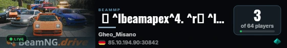  ⚡ ^lbeamapex^4. ^r❙ ^l^cRace ^r❙ ^l^6Misano ^r❙ ^l^cAutomatic Races ^r^l^6•^l ^cStats  ^r❙ ^l^6by ^fbeamsharp^r^l^4. ^r❙ ^7BeamApex:BeamSharp:Beam#:Rigged live status badge