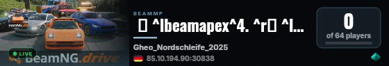  ⚡ ^lbeamapex^4. ^r❙ ^l^cTrackday ^r❙ ^l^6Nordschleife ^r❙ ^l^cTyrewear ^r^l^6•^l ^cLaptimer ^r❙ ^l^6by ^fbeamsharp^r^l^4. ^r❙ ^7BeamApex:BeamSharp:Beam#:Rigged:Racing live status badge