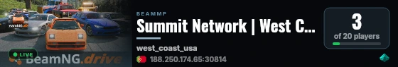 Summit Network | West Coast 1 | 20 Players | Vanilla | 6 CARS | discord.summitnetwork.pt live status badge