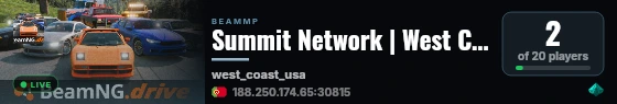 Summit Network | West Coast 2 | 20 Players | Vanilla | 6 CARS | discord.summitnetwork.pt live status badge