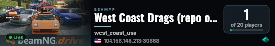 West Coast Drags (repo only mods) live status badge