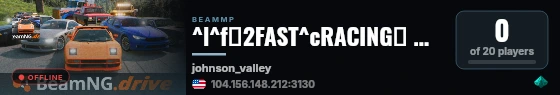 ^l^f💥2FAST^cRACING💥 🌵^b[-[^eDesert ^f- ^6Johnson Valley^b]-]🌵 ^aBaja Offroad ^b- ^aTrophy Trucks ^b- ^aAntiGrief ^b- ^aCEI 🌐^b-|^cwww.^f2Fast^c.Racing^b|- ^6Hosted By ^bBeam^aHost^6.^bnet^p🌐 live status badge
