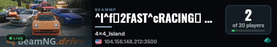 ^l^f💥2FAST^cRACING💥 ⛰️^b[-[^eOffroad ^f- ^64x4 Island^b]-]⛰️ ^aCrawling ^b- ^aHigh Customization ^b- ^aAntiGrief ^b- ^aCEI 🌐^b-|^cwww.^f2Fast^c.Racing^b|- ^6Hosted By ^bBeam^aHost^6.^bnet^p🌐 live status badge