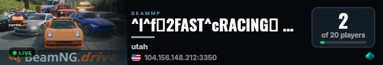 ^l^f💥2FAST^cRACING💥 🗺️^b[-[^eFreeroam ^f- ^6Utah^b]-]🗺️ ^aExplore ^b- ^aTop Mods ^b- ^aAntiGrief ^b- ^aCEI 🌐^b-|^cwww.^f2Fast^c.Racing^b|- ^6Hosted By ^bBeam^aHost^6.^bnet^p🌐 live status badge