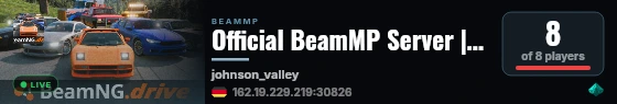 Official BeamMP Server | Johnson Valley (02) | Germany | 1 Vehicle live status badge