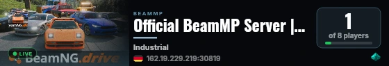 Official BeamMP Server | Industrial (01) | Germany | 1 Vehicle live status badge