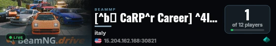 [^b🐟 CaRP^r Career] ^4Italy 2^r 🎯 ^6Missions^r 💵 ^eTrading^r 🧰 ^6Progression 🏁 ^eRacing^r 🔥 ^6100% In-Game live status badge