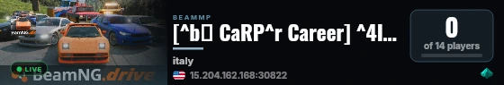 [^b🐟 CaRP^r Career] ^4Italy 3^r 🎯 ^6Missions^r 💵 ^eTrading^r 🧰 ^6Progression 🏁 ^eRacing^r 🔥 ^6100% In-Game live status badge